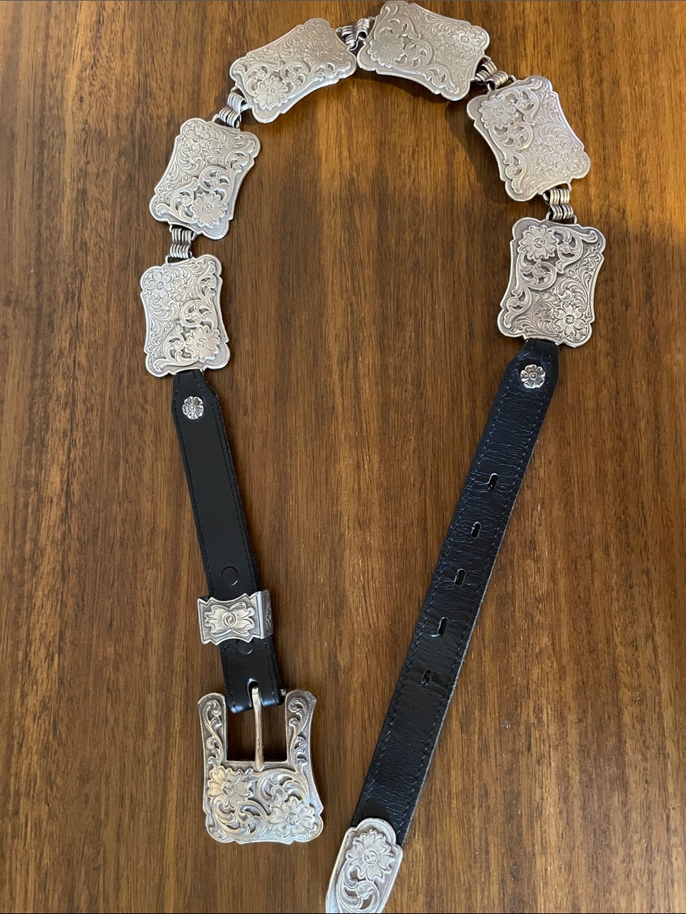 Vintage Western Leather and Silver Square Concho Belt